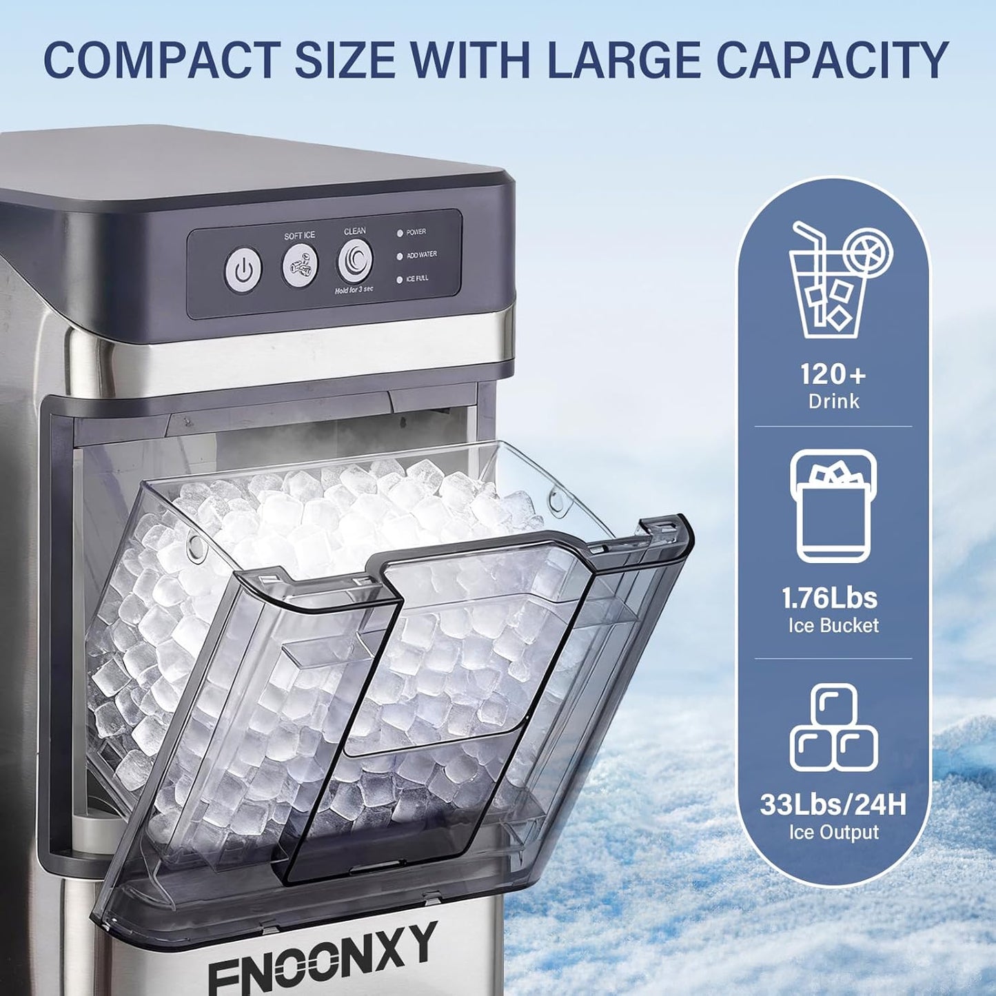 Máquina de hielo de pellets 33 lb/24h con tanque 4.5 L