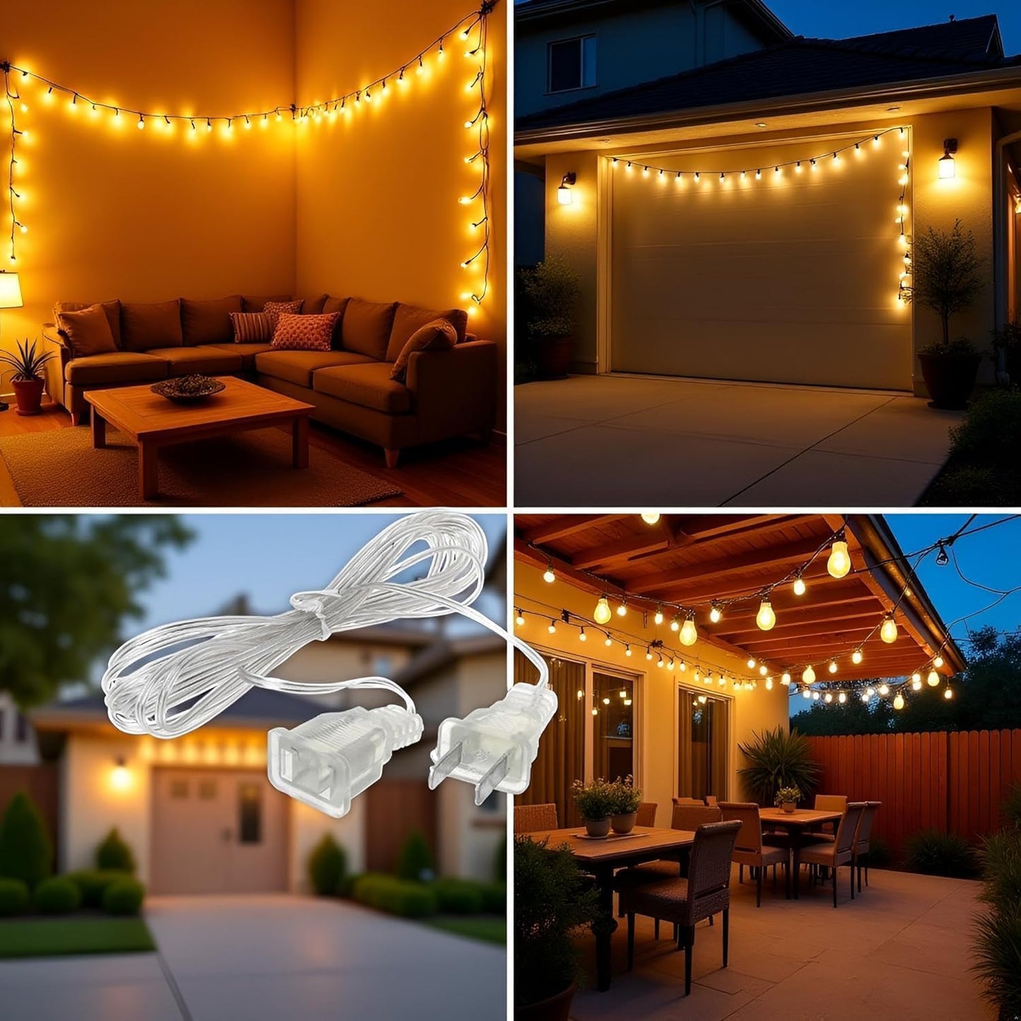 Cable extensión luces led transparente para interiores y exteriores