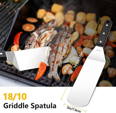 Set 4 espátulas acero inox 18/10 con raspador para parrilla