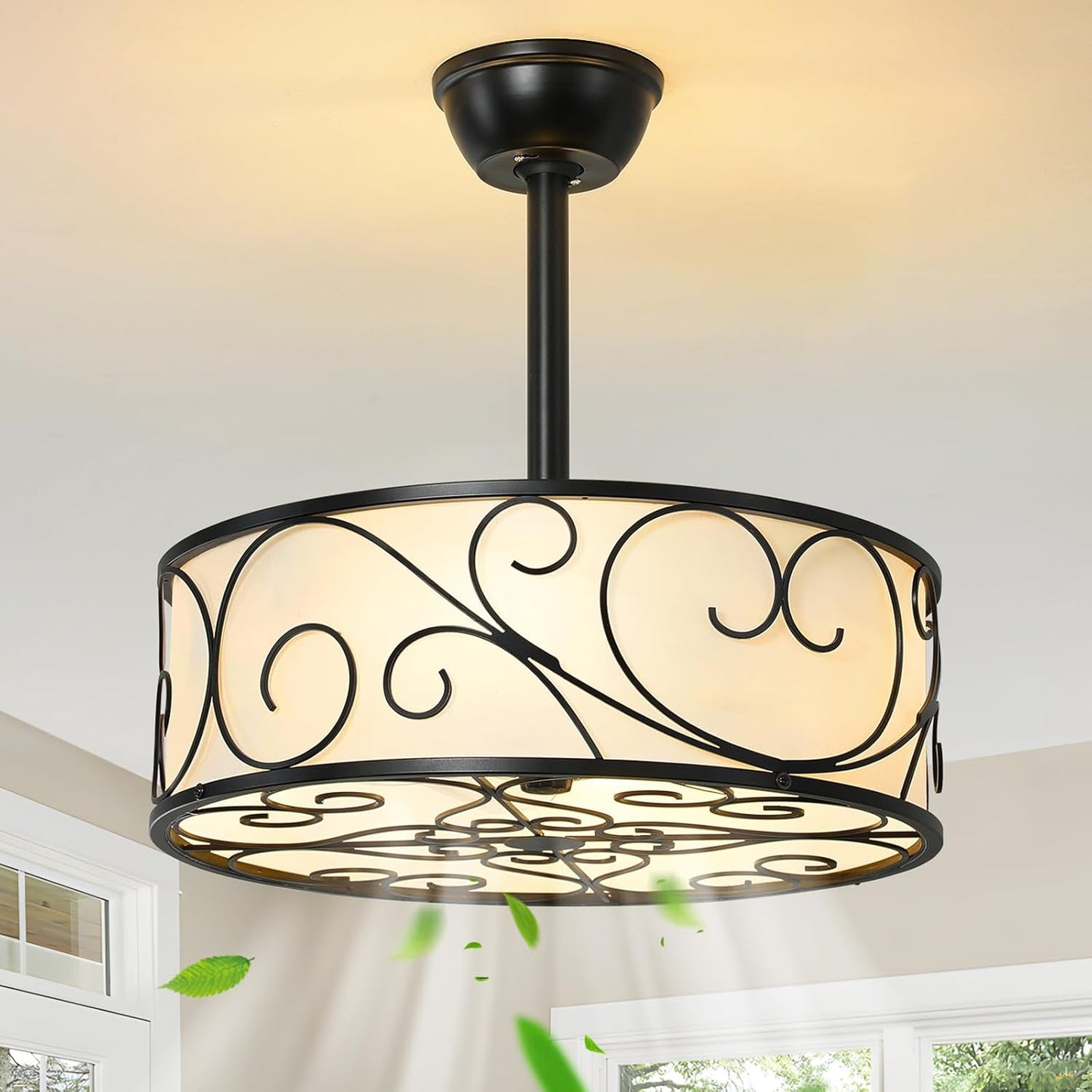 Ventilador techo enjaulado 19pulg con luz control remoto 6 vel
