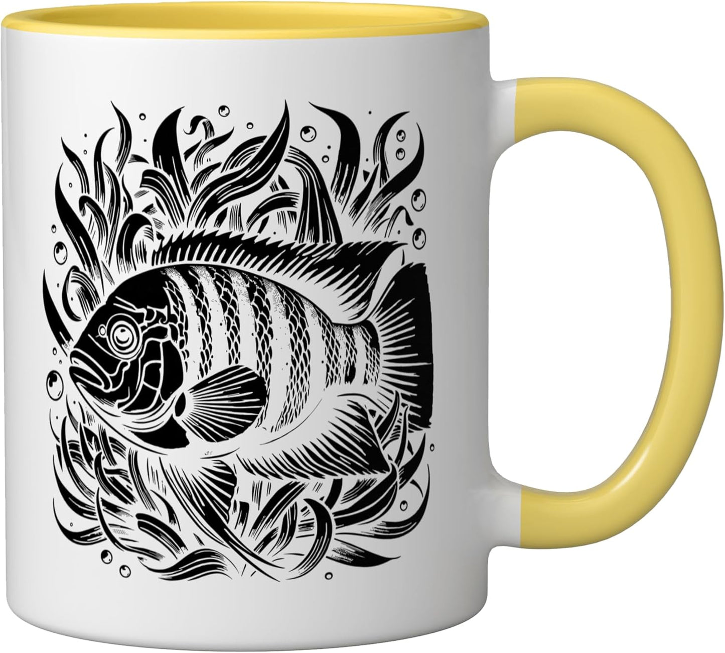 Taza Cerámica para Acuario Peces Cichlidos Amarillo/Blanco