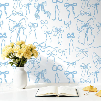 Papel tapiz azul con lazo autoadhesivo impermeable
