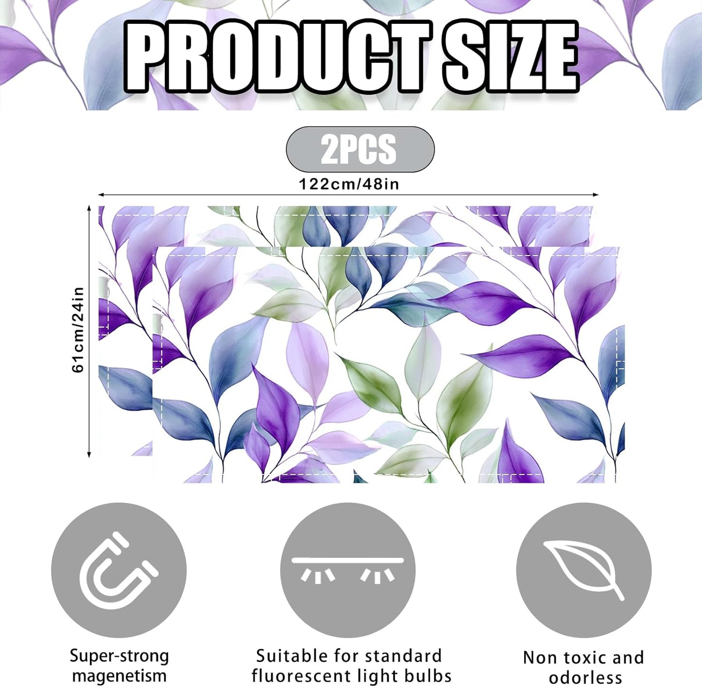 2 Cubiertas Luz Techo Poliéster 4x2ft Diseño Hojas Morado Verde