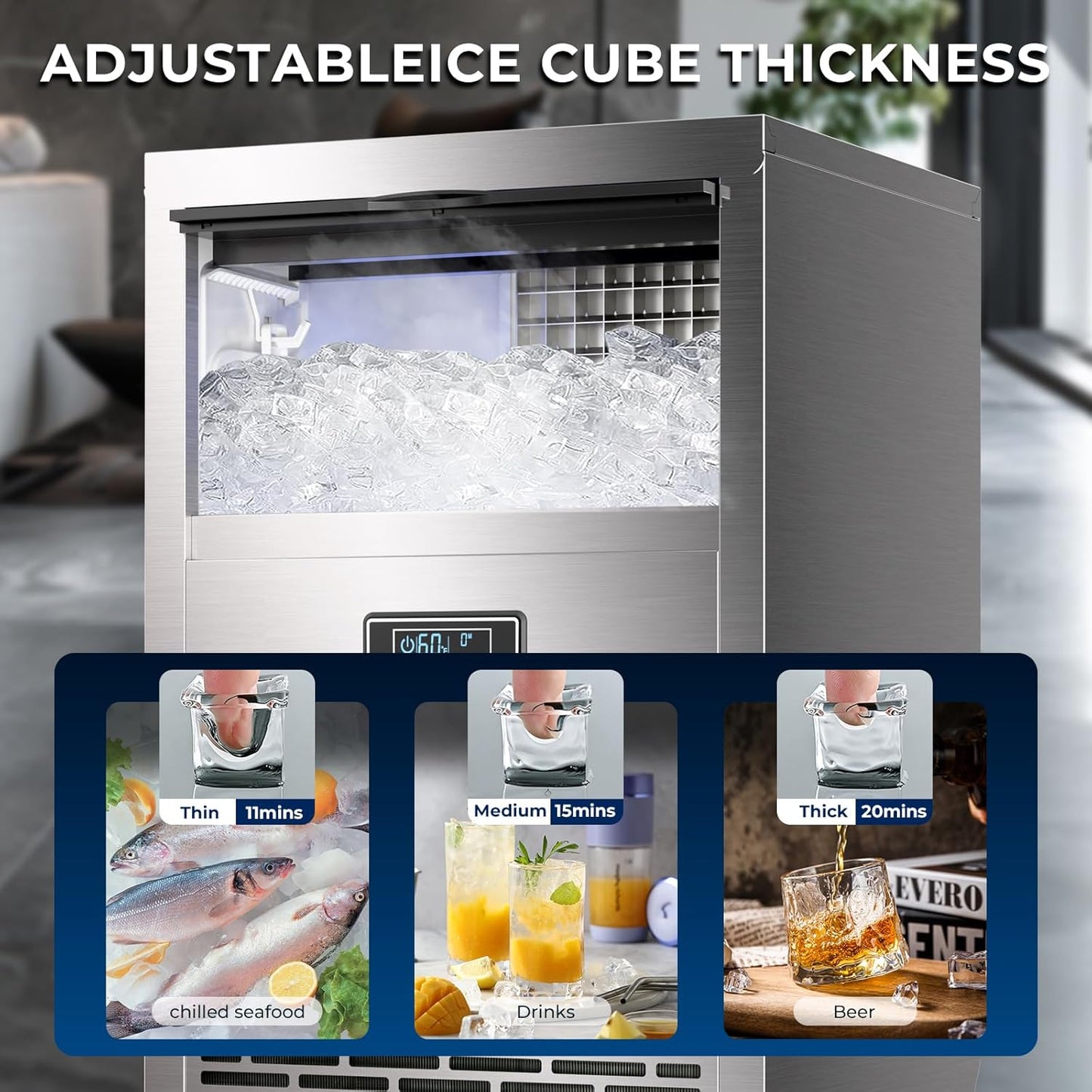 Máquina hielo comercial 100lb/24h independiente tactil