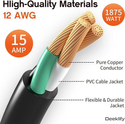 2 Cables Extensión 12awg 10ft Negro Resistentes Agua