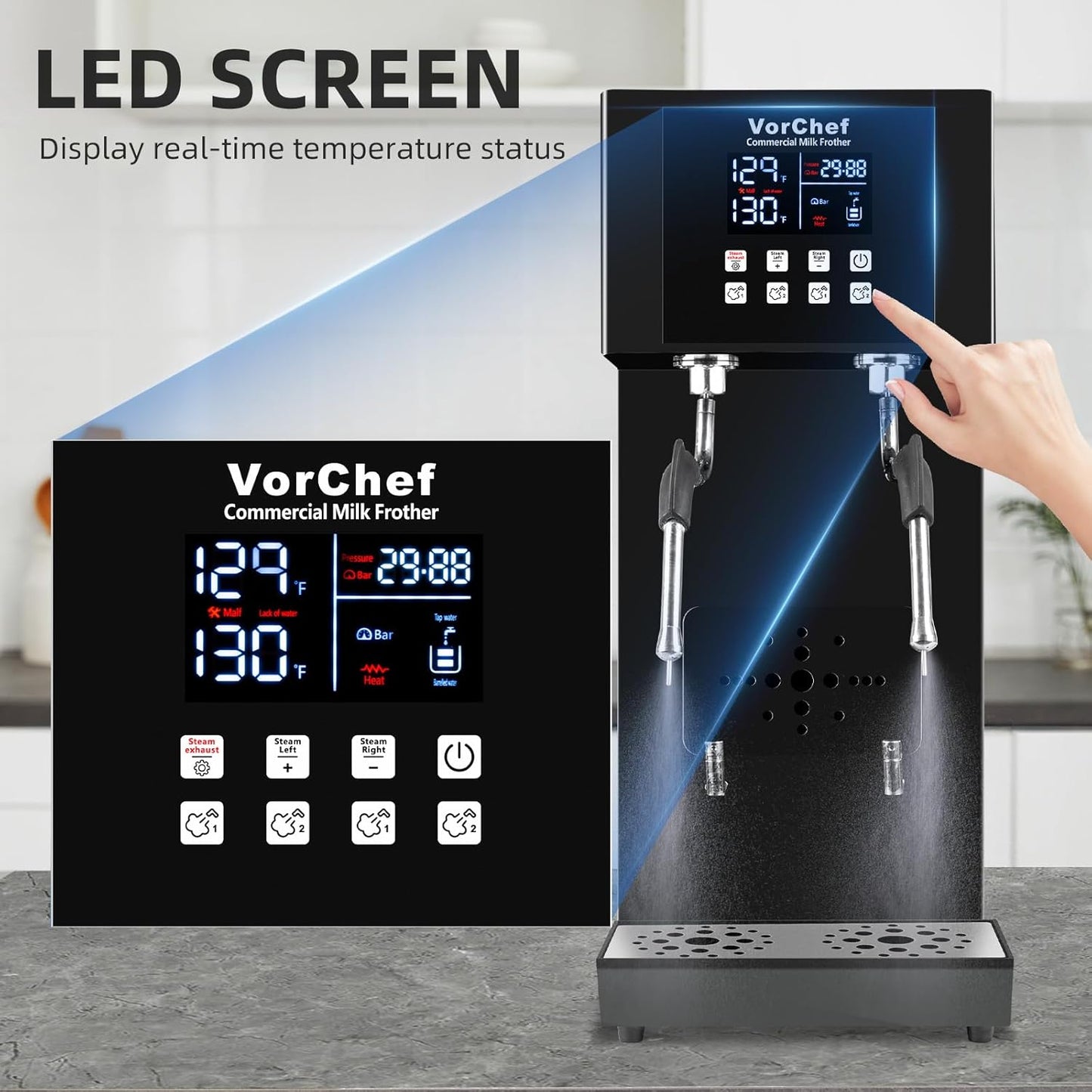 Espumador leche vapor eléctrico 2200W cafetería con LED