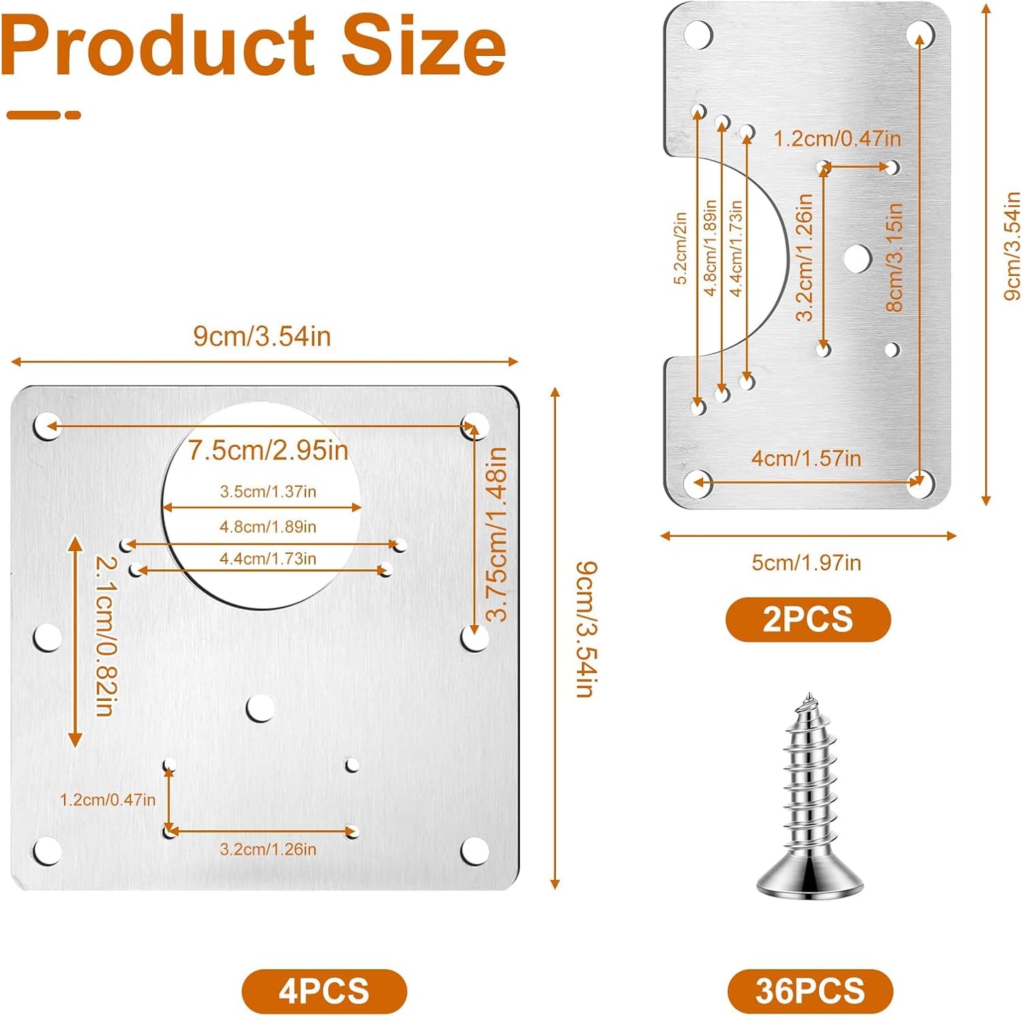 Placa reparación bisagra acero inox set 6 pzas