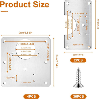 Placa reparación bisagra acero inox set 6 pzas