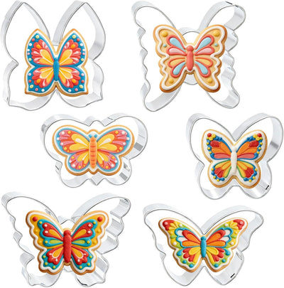 Juego de cortadores de galletas de mariposa de acero inoxidable, 6 piezas