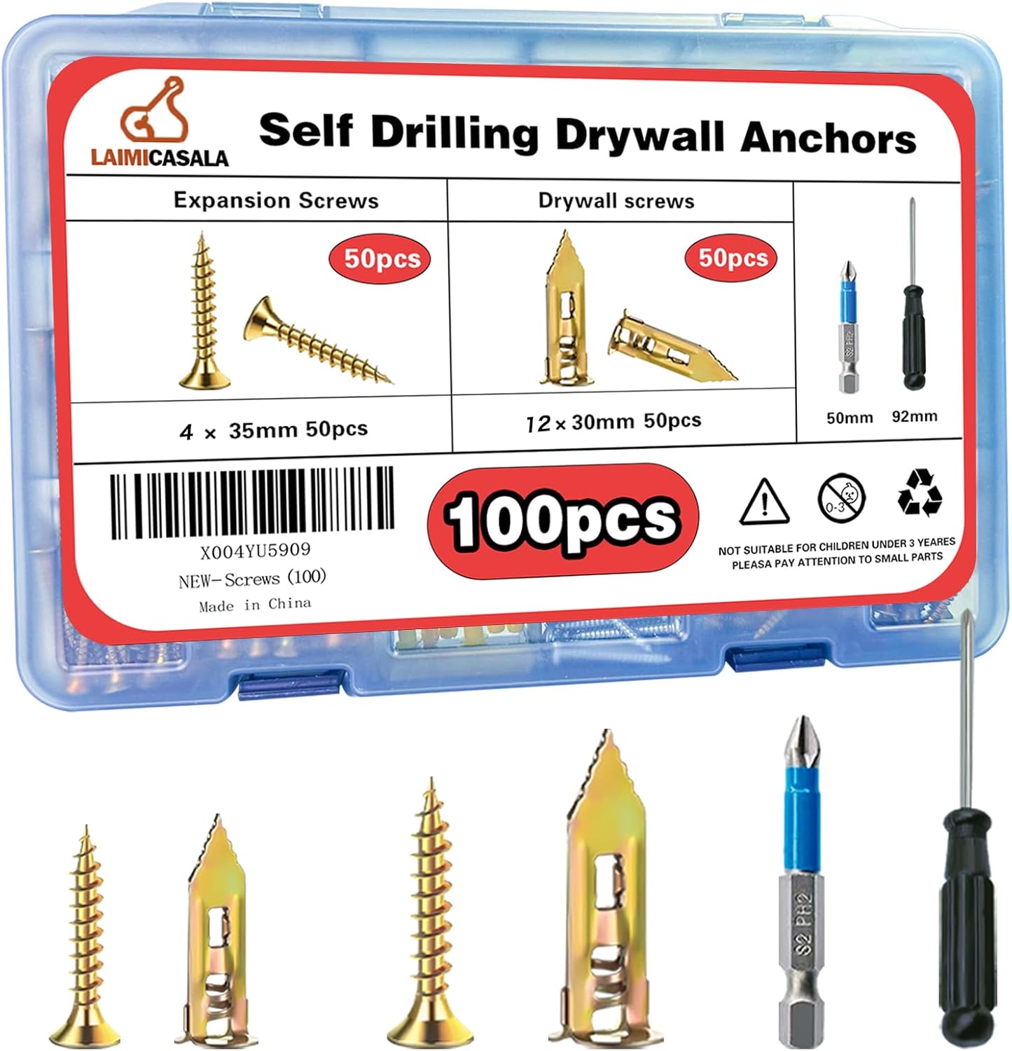 Set 100 Anclajes Autoperforantes para Yeso Metal Resistente