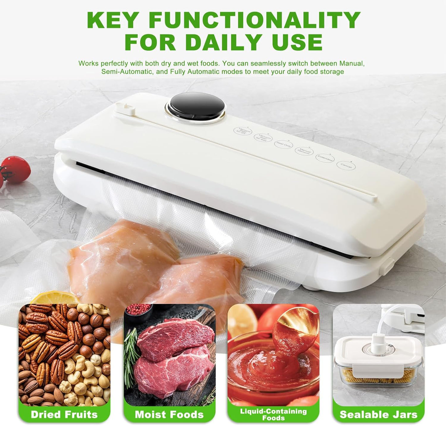 Sellador al vacío alimentos 85kPa motor 170W modo automático