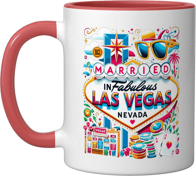 Taza de cerámica para parejas Married In Vegas en rojo y blanco