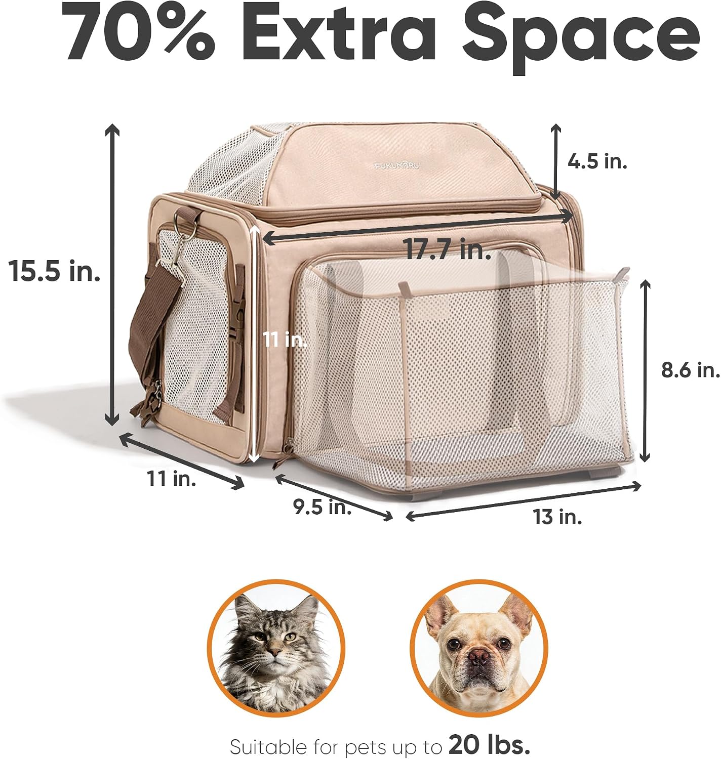 Transportador gatos expandible 18x11pulg suave plegable