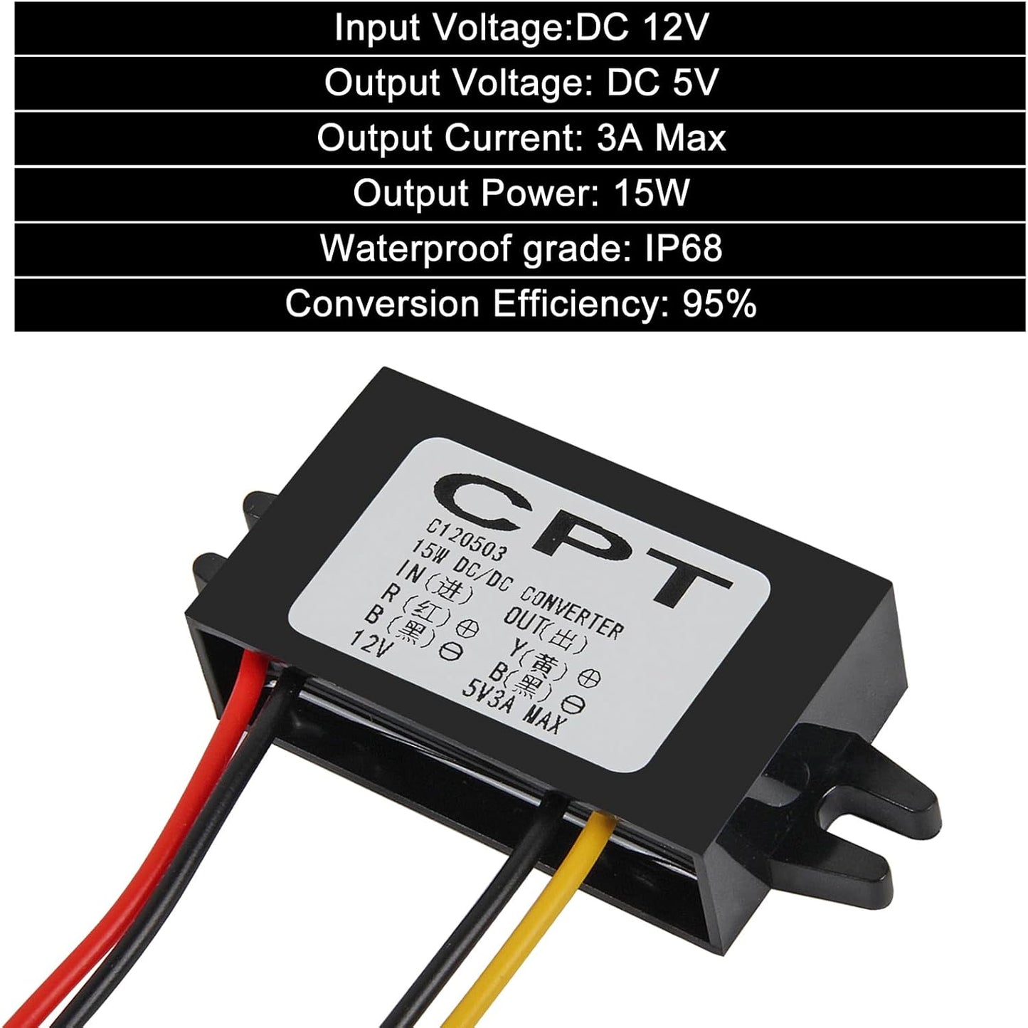 Convertidor DC impermeable 12V/24V a 5V 3A 15W coche