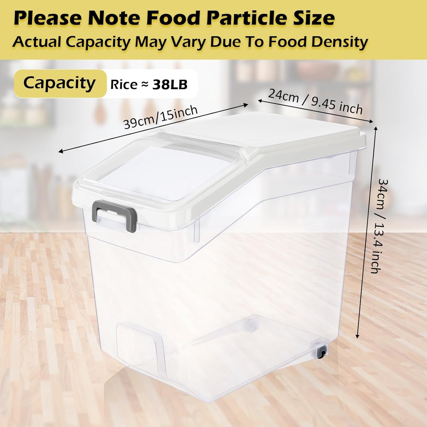 Contenedor transparente para almacenar arroz con ruedas