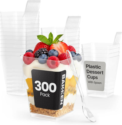 Vasos plástico 5oz con cucharas set 300 transparentes sin BPA