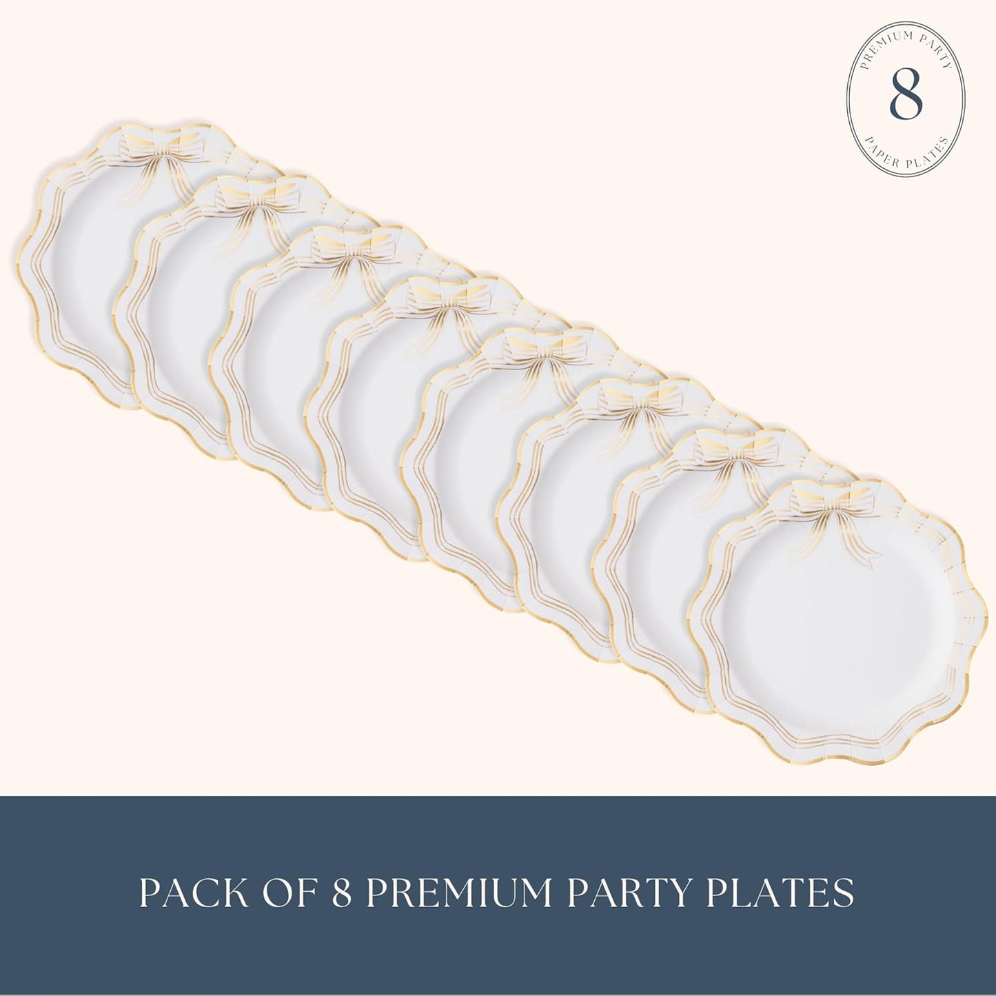 Platos de papel para fiesta color crema y dorado