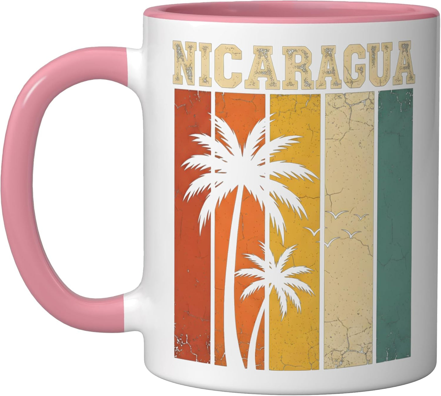 Taza Cerámica Diseño Palmeras Retro Rosa Blanco