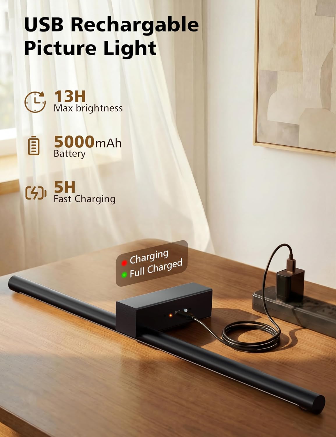 Luz artística para pared 23.6pulg recargable 5000mAh 3 temperaturas