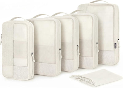 Set 6 Cubos Compresión Maleta Organizador Beige Claro