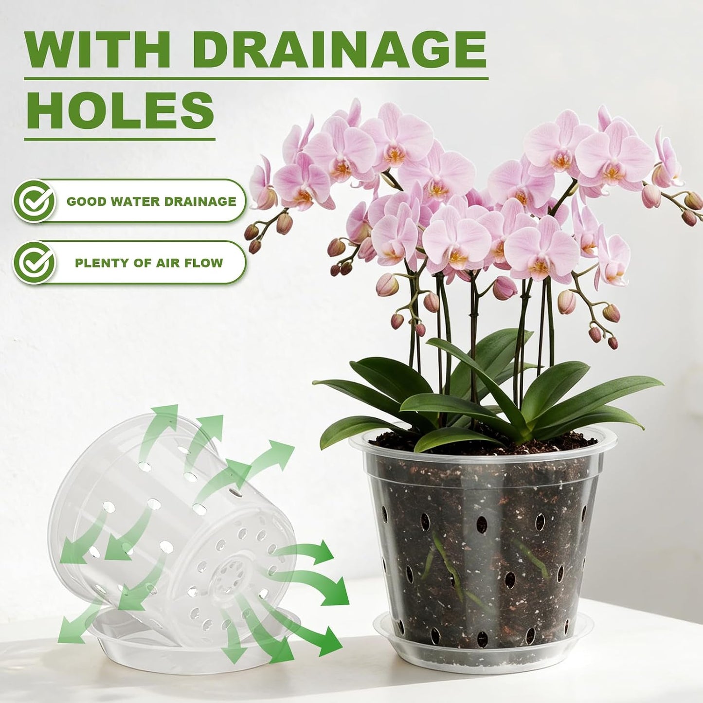 12 Macetas Plástico Transpirables Orquídeas 4-6pulg Con Drenaje