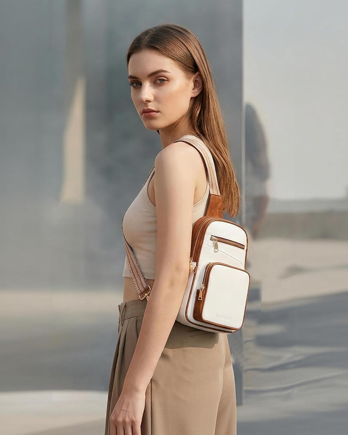 Bolso bandolera antirrobo cuero vegano para mujer