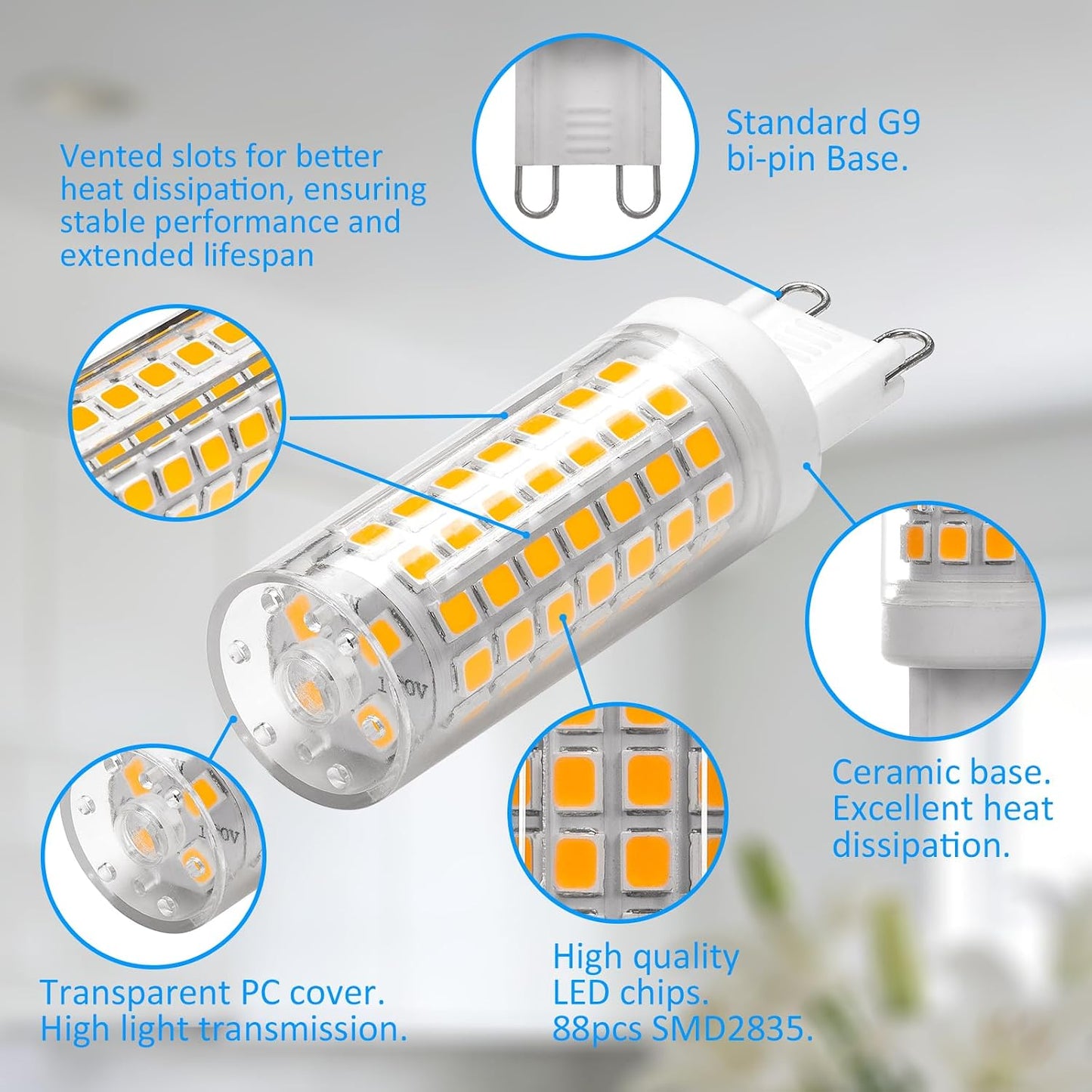 Pack 5 Bombillas LED G9 7W 3000K Luz Blanca Cálida