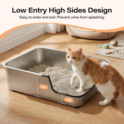 Caja arena acero inox 17.5x13.6x6pulg entrada baja para gatos