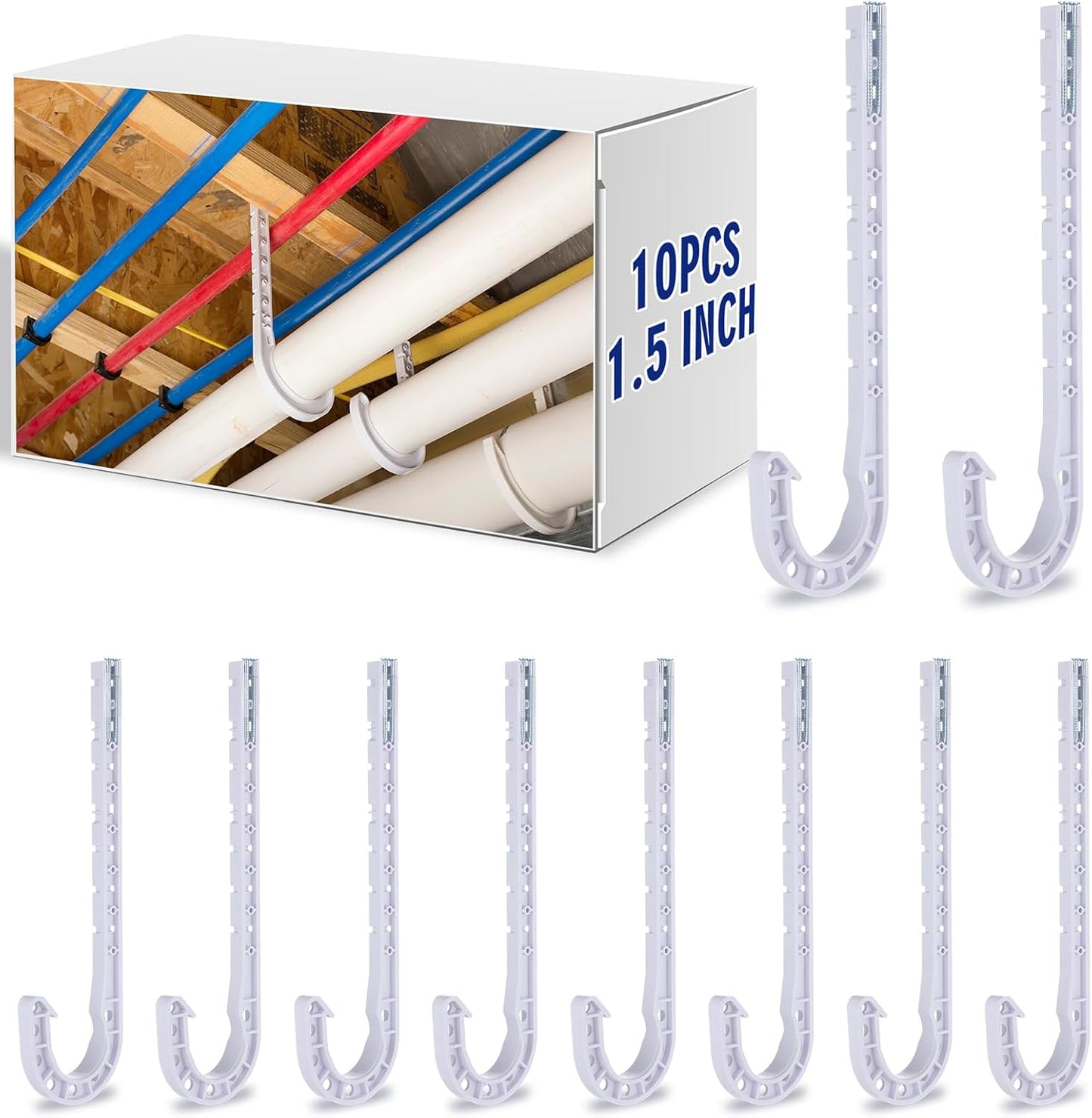 10 Ganchos Tubo PVC 1-1/2pulg Soporte Ajustable