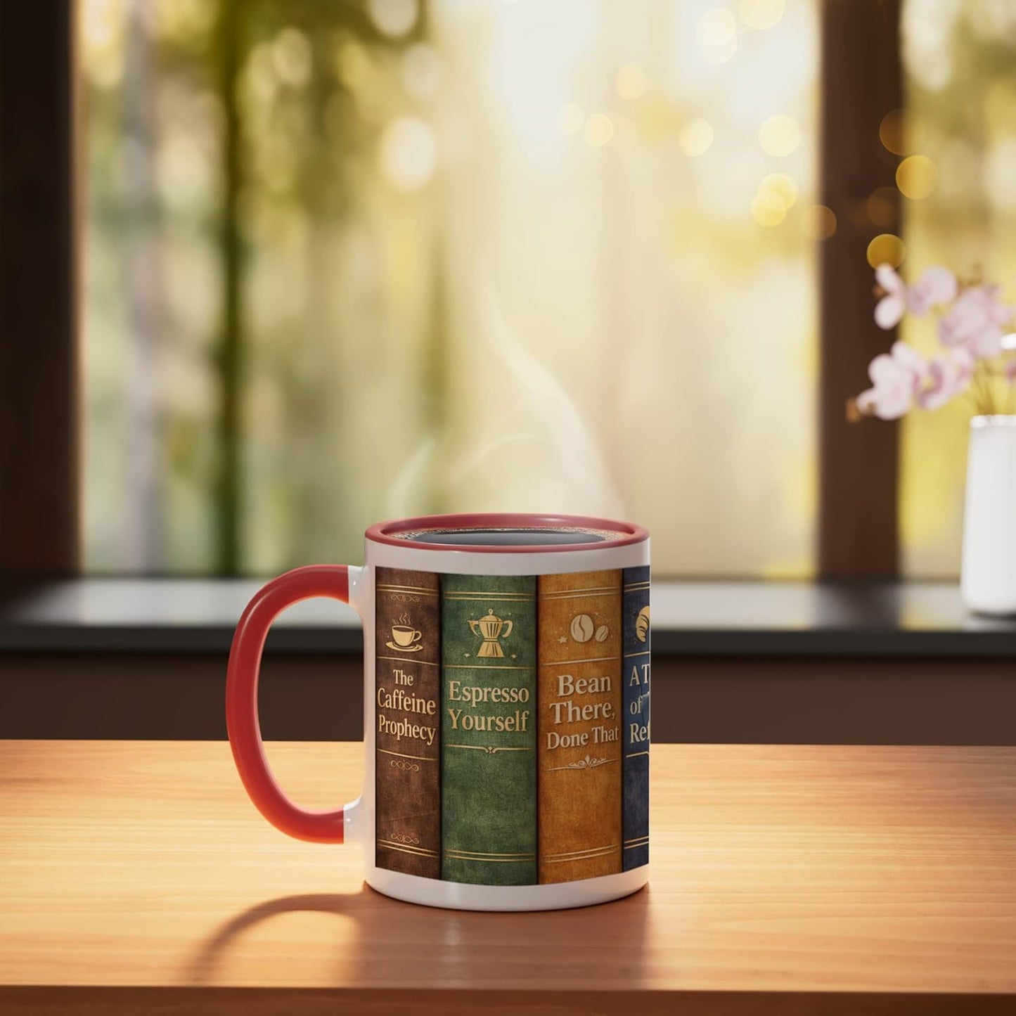 Taza de café cerámica para oficina hogar escuela con diseño literario rojo/blanco