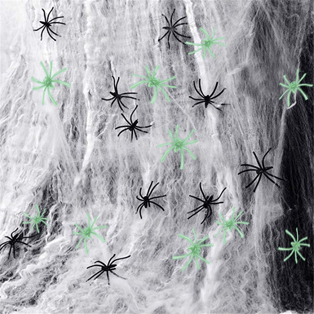 Telaraña Halloween 300ft2 con 10 arañas negras y correas blancas