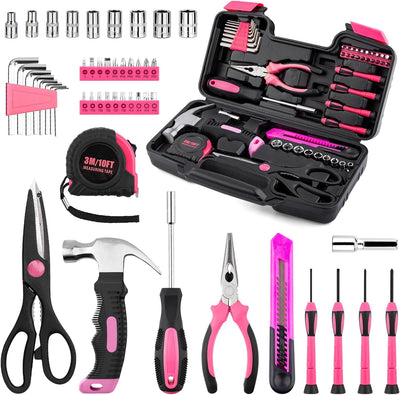 Juego 49 Pzas Herramientas Básicas para Hogar Rosa