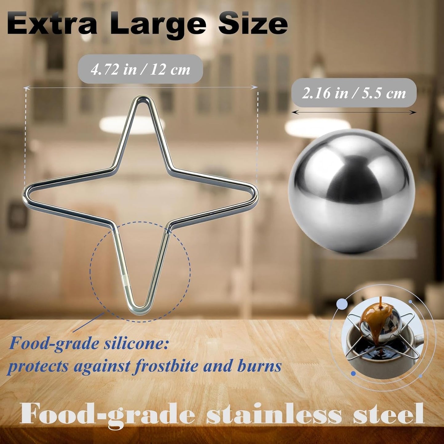2 Pzas Enfriador Bola Hielo Acero Inox XL Café Reutilizable