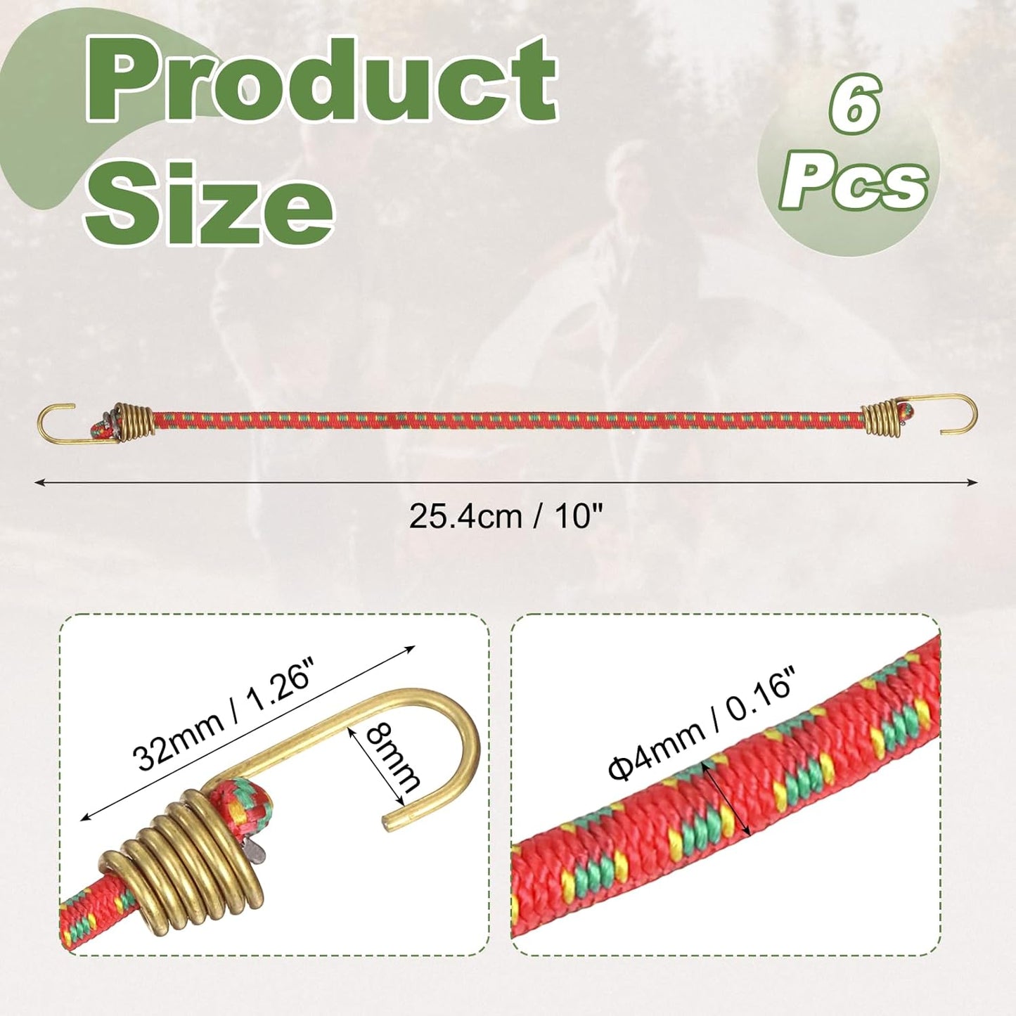 Cuerdas elásticas con ganchos 10pulg naranja set 6