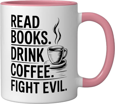 Taza Cerámica para Leer y Tomar Café Rosa/Blanca