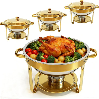 Set 4 Calentadores Alimentos Acero Inox 304 Redondos Dorado