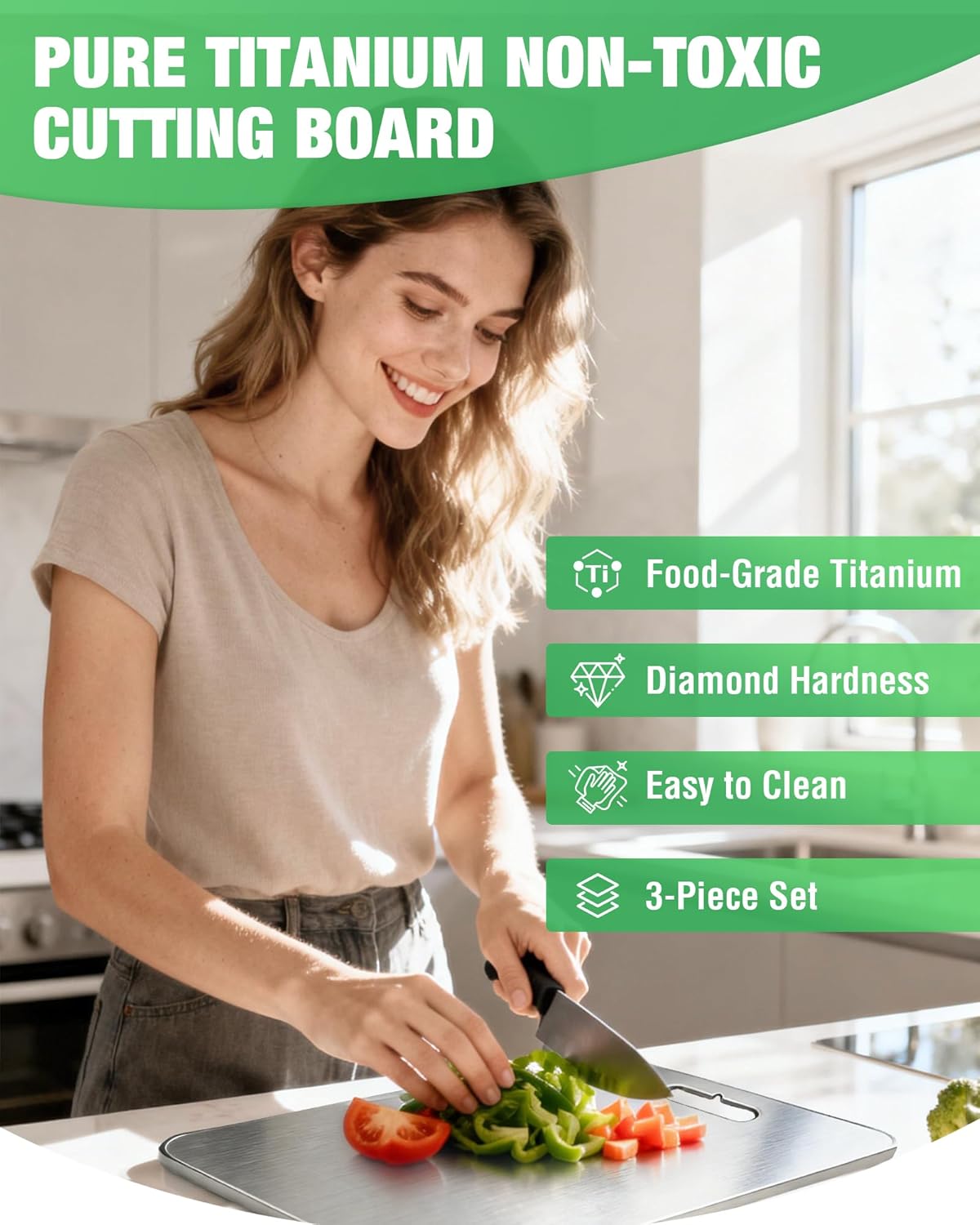 Set 3 Tablas Cortar Titanio Puro Doble Cara Cocina