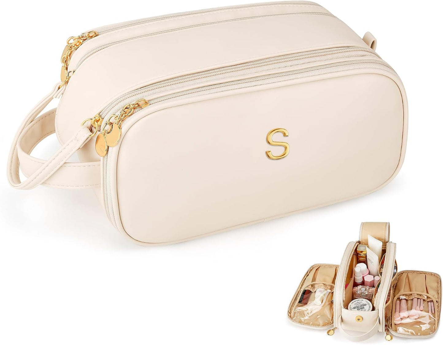Bolsa maquillaje 3 compartimentos organizador cosméticos
