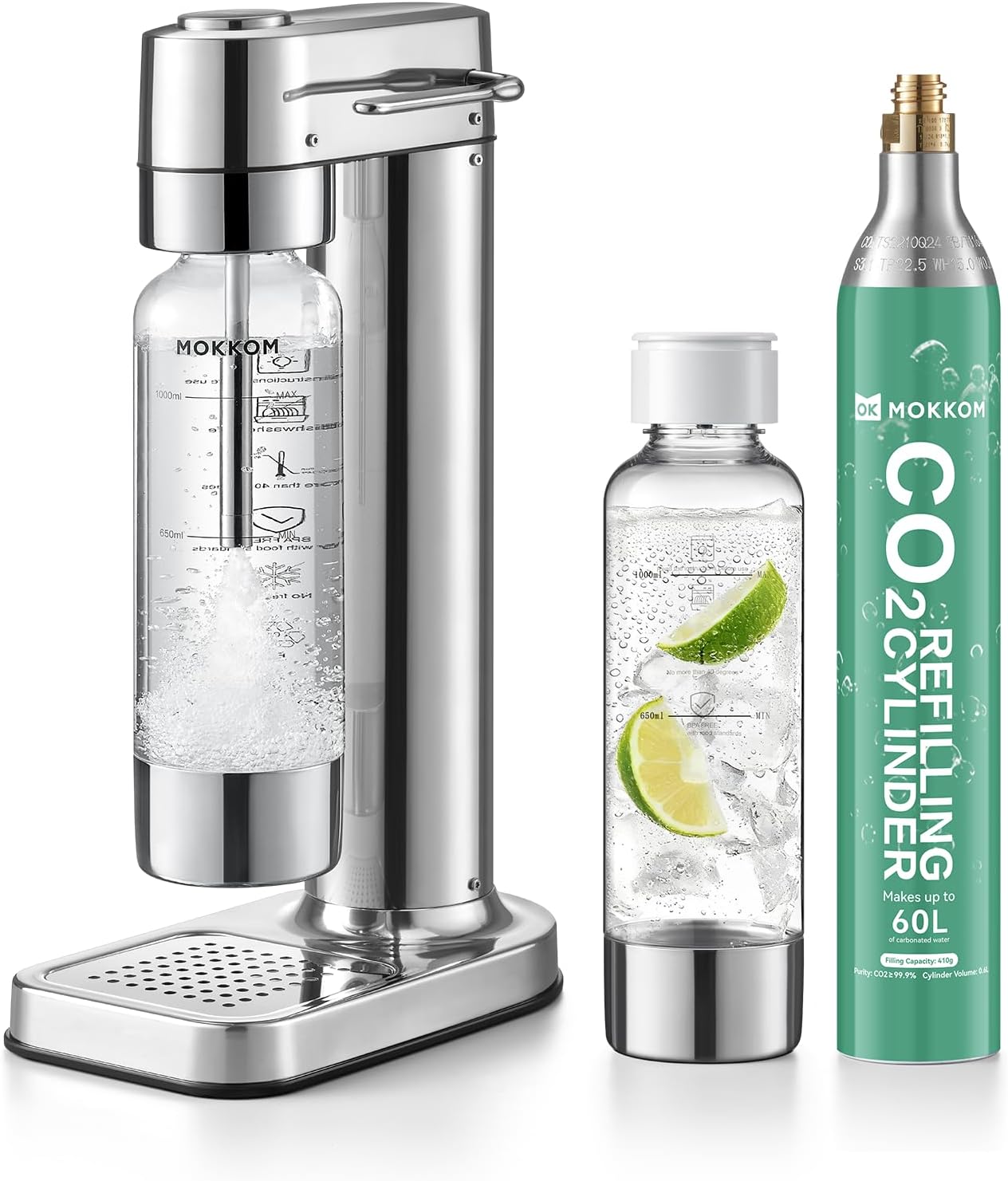 Fabrica agua con gas y botella reutilizable 1L con cilindro CO2