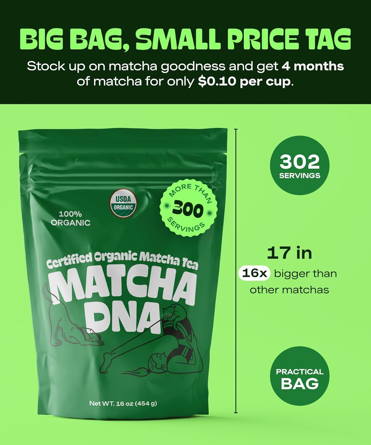 Polvo Matcha Orgánico Certificado Bolsa 16oz Pack 2