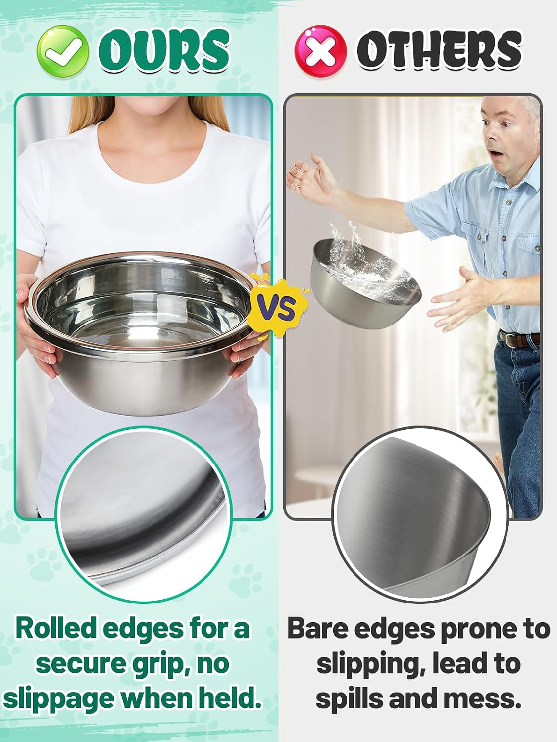 2 Cuencos Acero Inox para Perros 1.3gal Fáciles de Limpiar