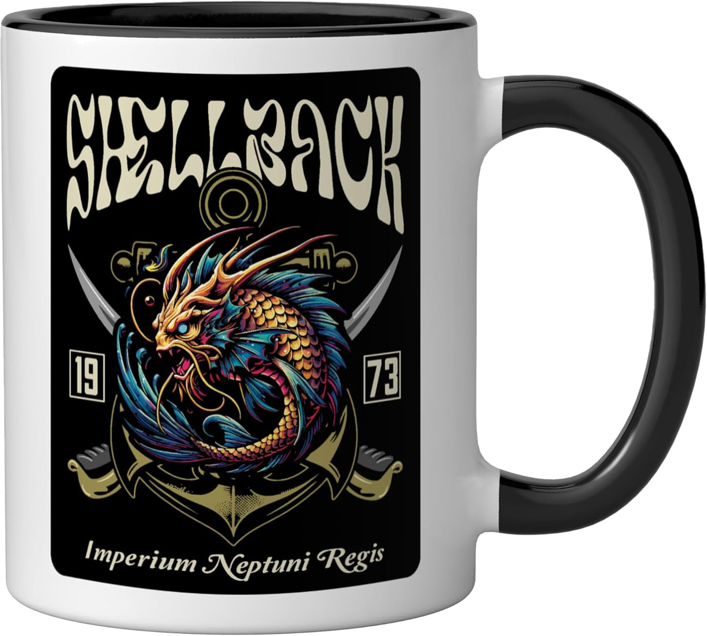 Taza cerámica Shellback 1973 Equator Crossing Negro/Blanco