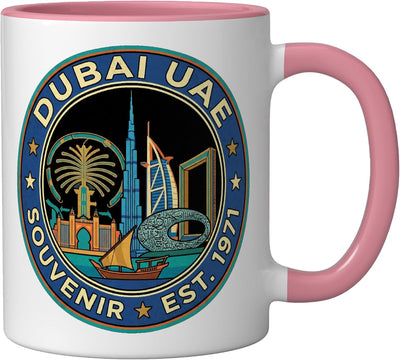 Taza Cerámica Viaje Dubai Emiratos Árabes Unidos Rosa/Blanco