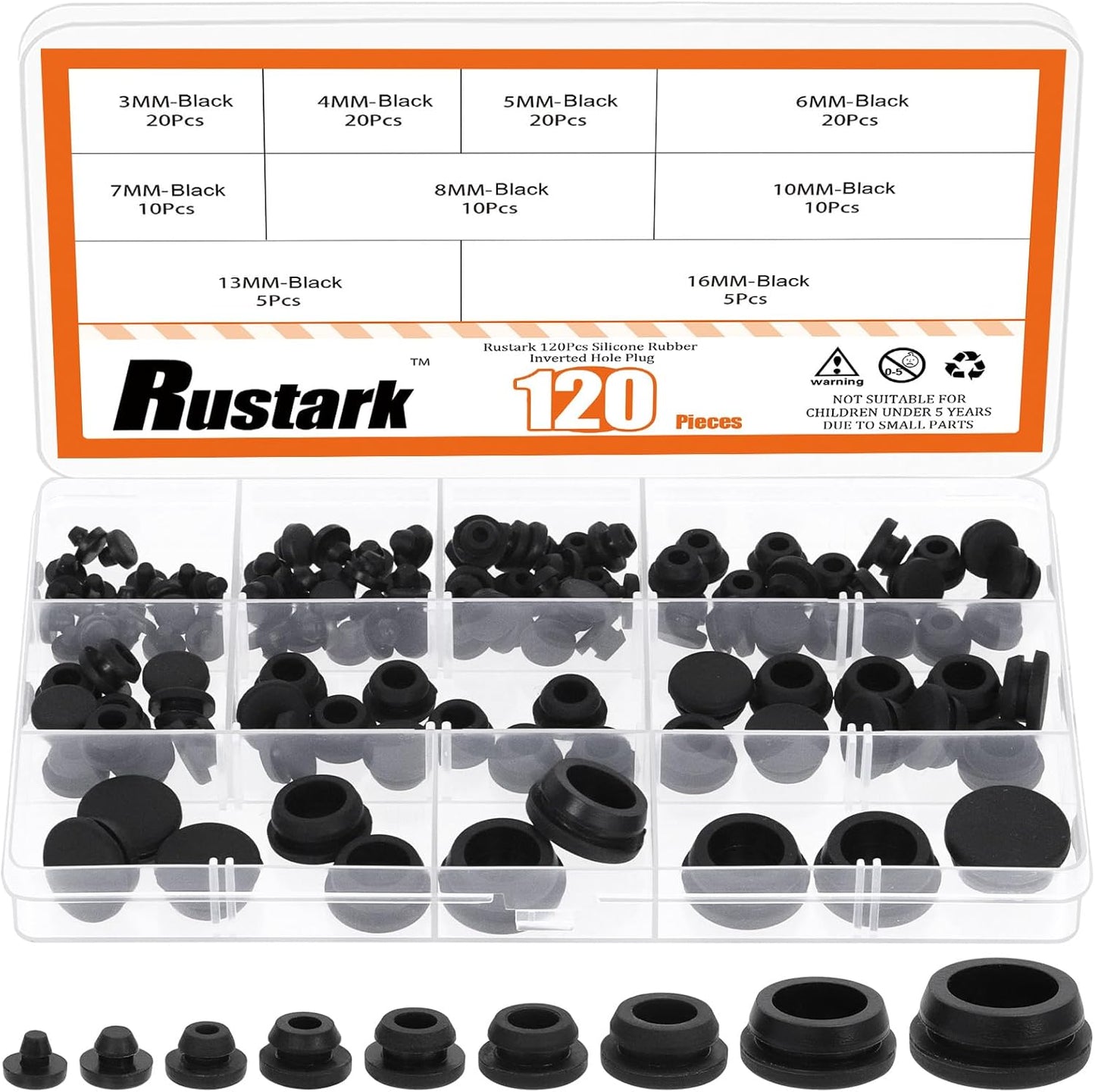Set 120 Tapones Silicona Negro Cierre a Presión