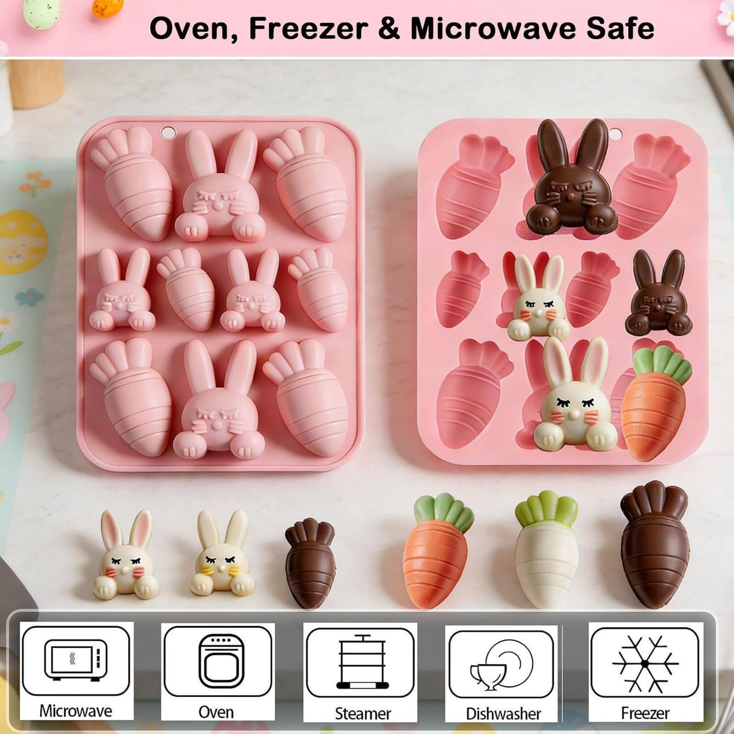 2 Moldes Silicona Pascua 20 Cavidades Conejo Zanahoria