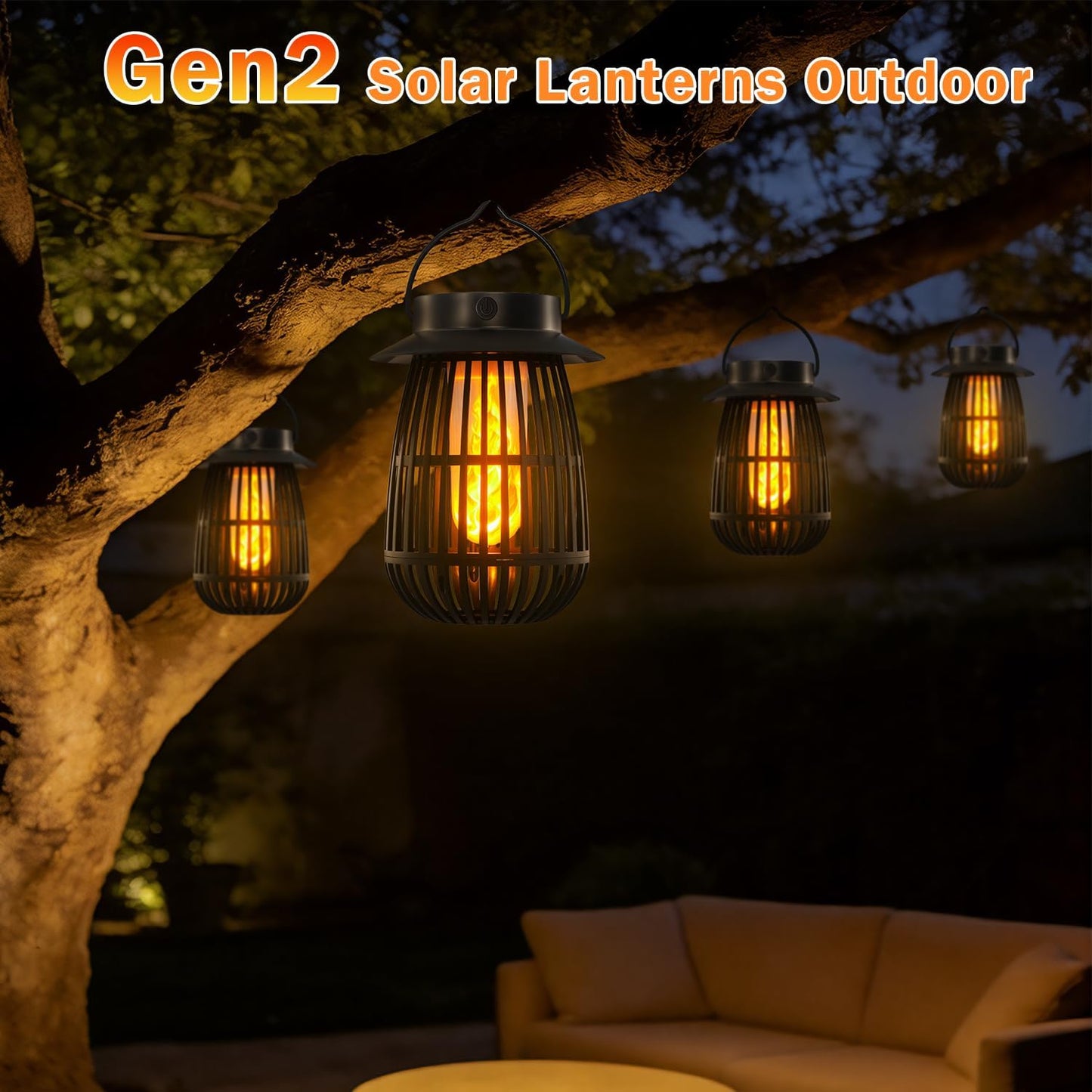 Linterna solar Gen2 2026 colgante con llama parpadeante exterior