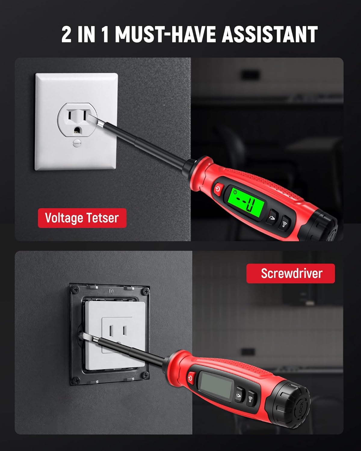 Destornillador probador voltaje 2en1 con LCD y detector