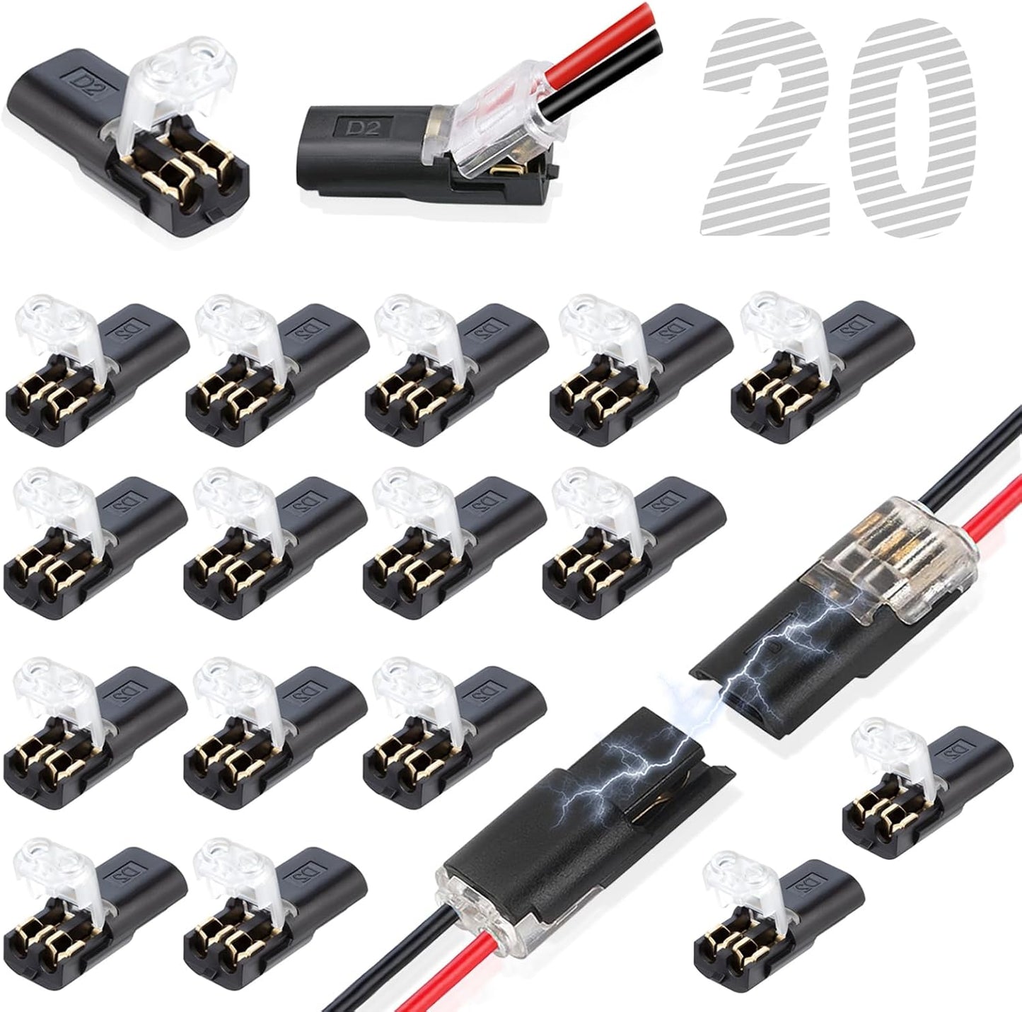 Conectores enchufe doble cable LED 2 pines con hebilla
