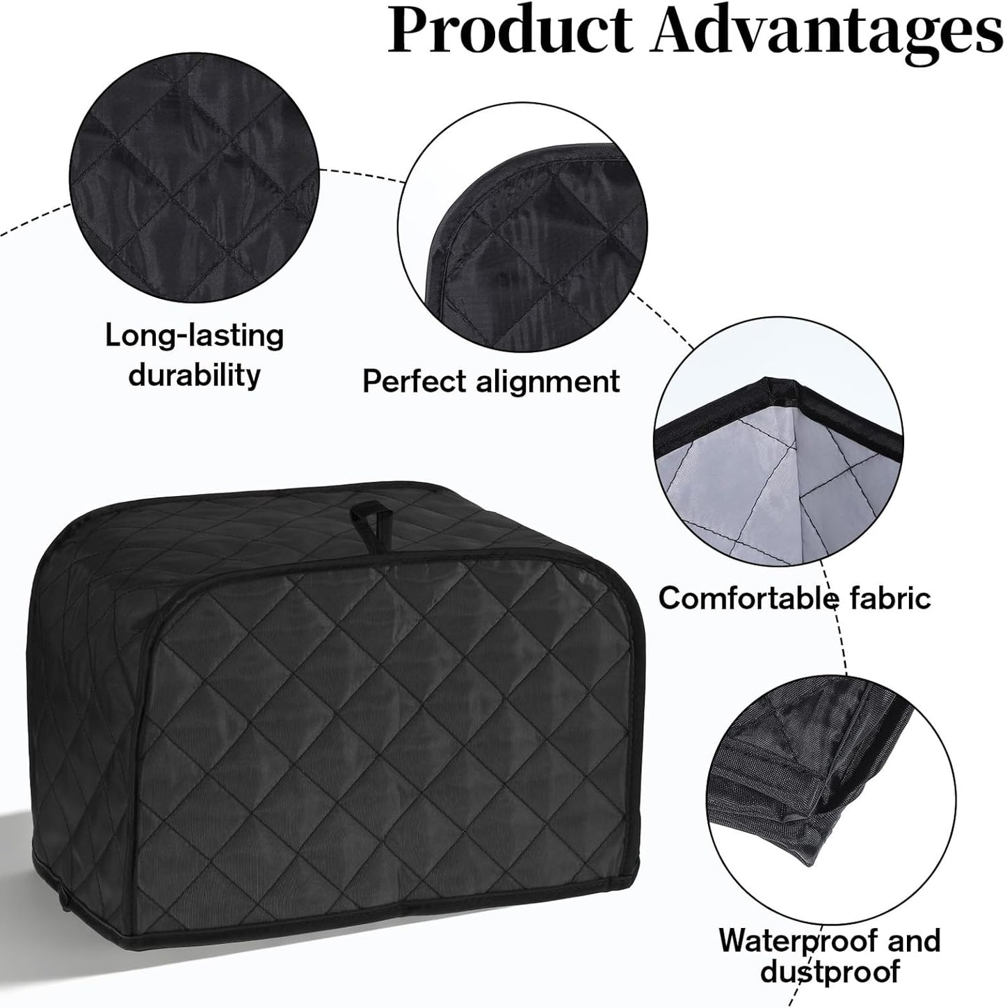 Fundas para tostadora de 2 rebanadas algodón acolchado lino negro