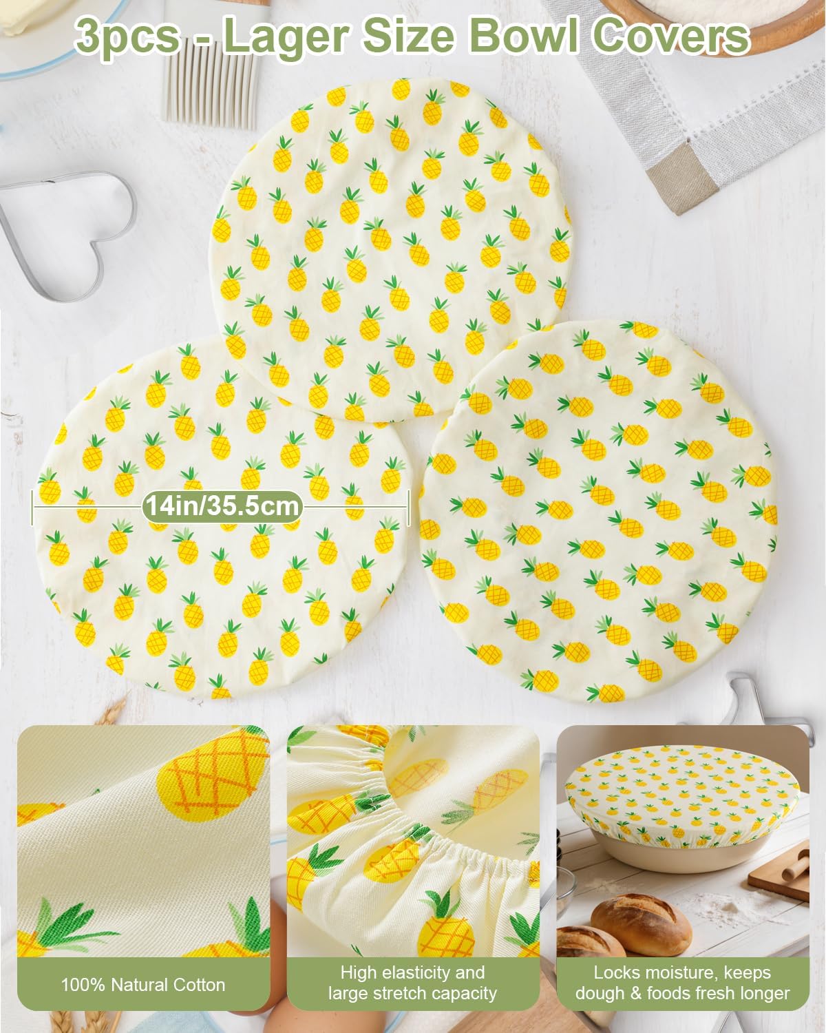 Tapas reutilizables para pan de 14" con borde elástico de algodón 100%